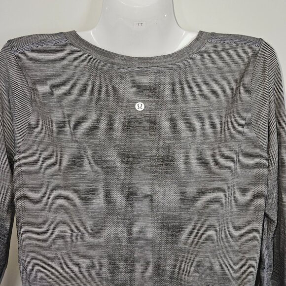 Lululemon Women's Swiftly Breeze Long Sleeve Top Relaxed Fit Striped Gray 4 - Picture 4 of 10